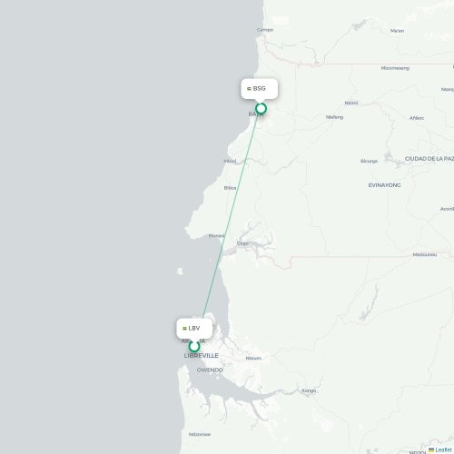 Mapa de vuelo directo Libreville - Bata