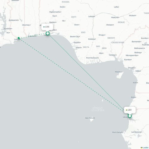 Libreville - Lagos karta över direktflyg