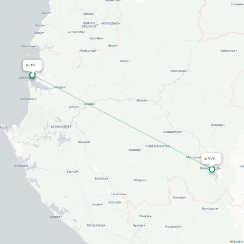 Mapa de vuelo directo Libreville - Franceville