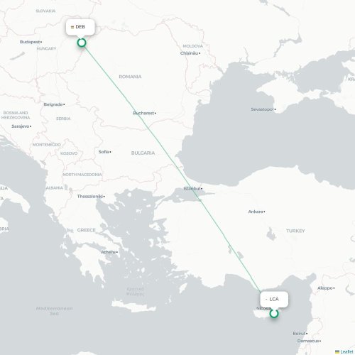 Larnaca - Debrecen kaart van rechtstreekse vlucht