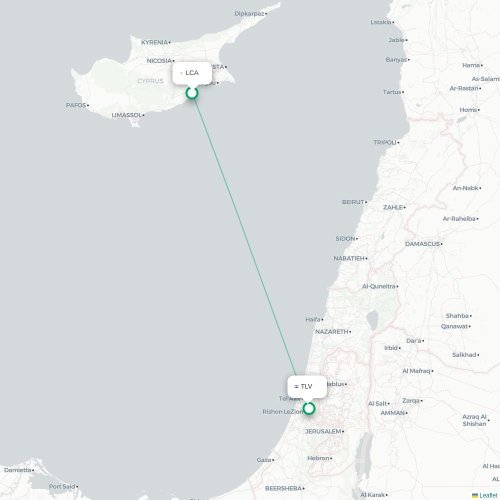Mapa lotu bezpośredniego Larnaka – Tel Awiw