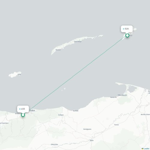 Mapa lotu bezpośredniego La Ceiba – Guanaja