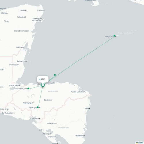 Mapa lotu bezpośredniego La Ceiba – San Pedro Sula