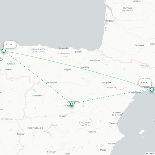 La Corogne - Barcelone carte du vol direct