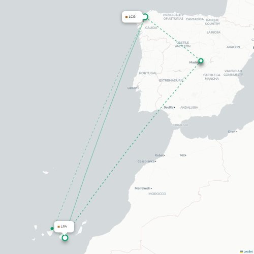La Corogne - Las Palmas de Gran Canaria carte du vol direct