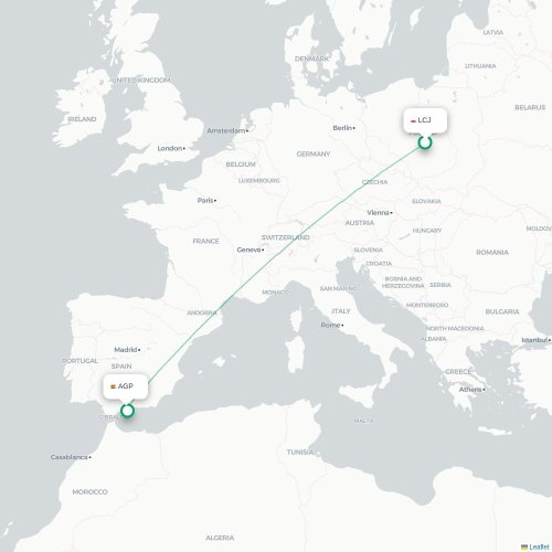 Mapa lotu bezpośredniego Łódź – Malaga