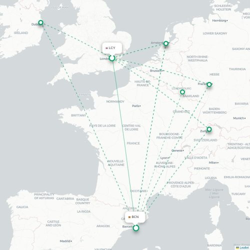 Mapa de vuelo directo Londres - Barcelona