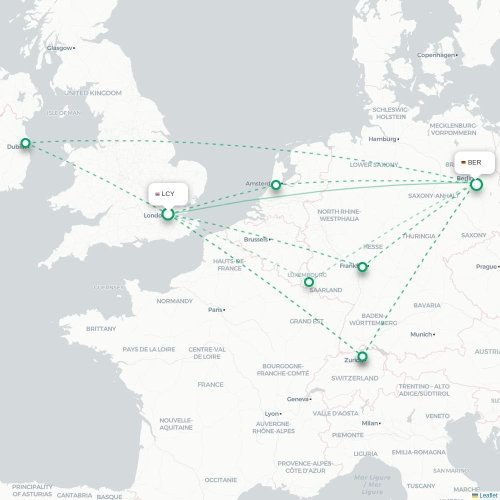 Mapa de vuelo directo Londres - Berlín