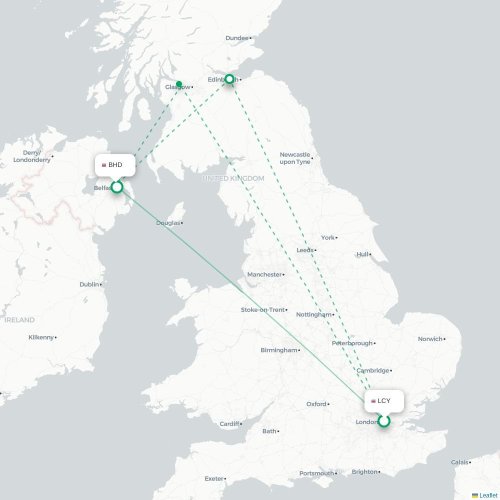 Mapa de vuelo directo Londres - Belfast