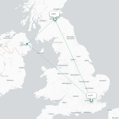 Mapa de vuelo directo Londres - Edimburgo