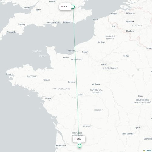 Mapa de vuelo directo Londres - Bergerac