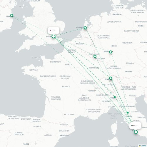 Mapa de vuelo directo Londres - Roma