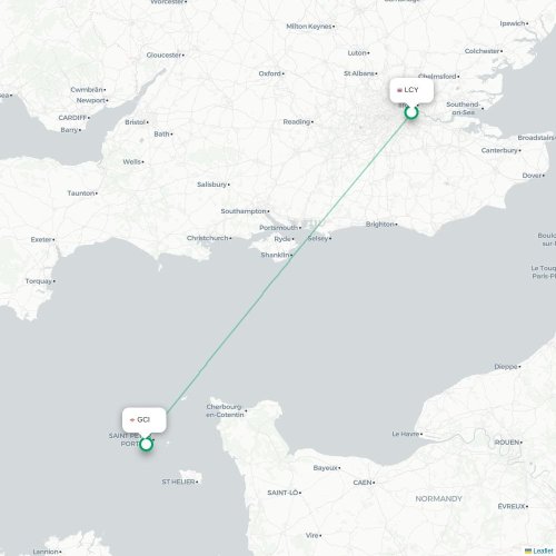 Mapa de vuelo directo Londres - Saint Peter Port
