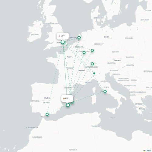 Mapa de vuelo directo Londres - Ibiza