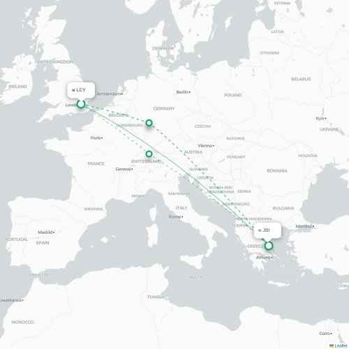 Mapa de vuelo directo Londres - Scíathos