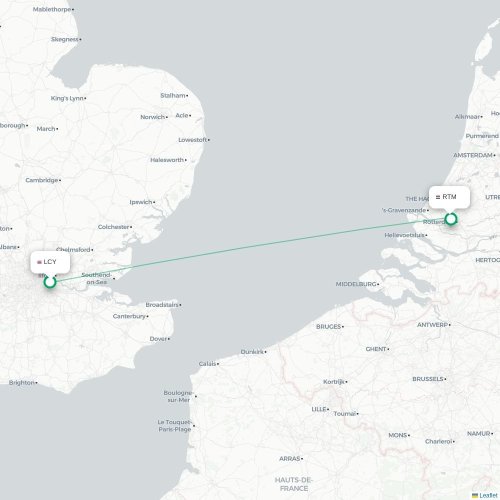 Mapa de vuelo directo Londres - Rotterdam