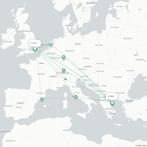 Mapa de vuelo directo Londres - Salónica