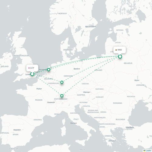Mapa de vuelo directo Londres - Vilna