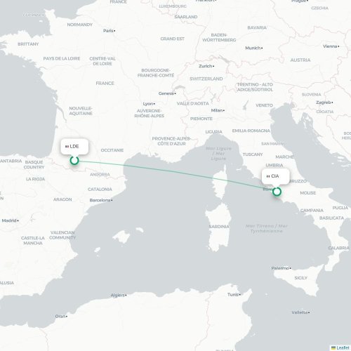 Mapa de vuelo directo Lourdes - Roma
