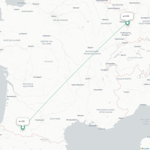 Mapa de vuelo directo Lourdes - Estrasburgo