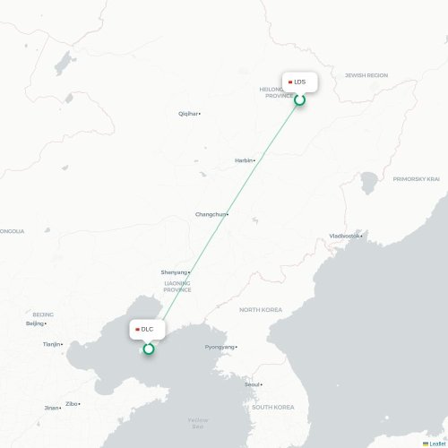 Mapa lotu bezpośredniego Yichun – Dalian