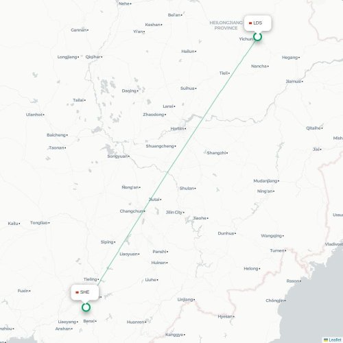 Mapa lotu bezpośredniego Yichun – Shenyang