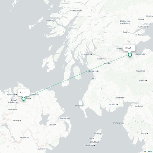 Mapa de vuelo directo Condado de Londonderry - Edimburgo