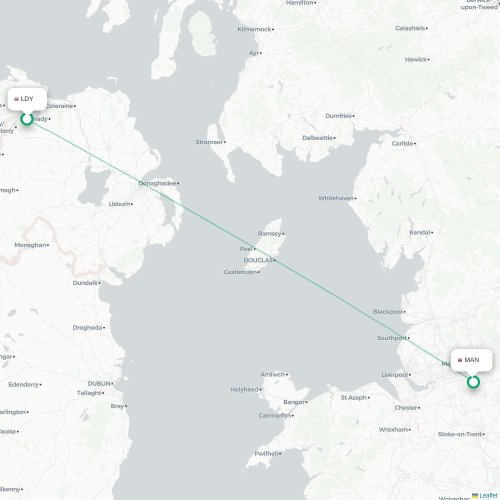 Mapa de vuelo directo Condado de Londonderry - Mánchester