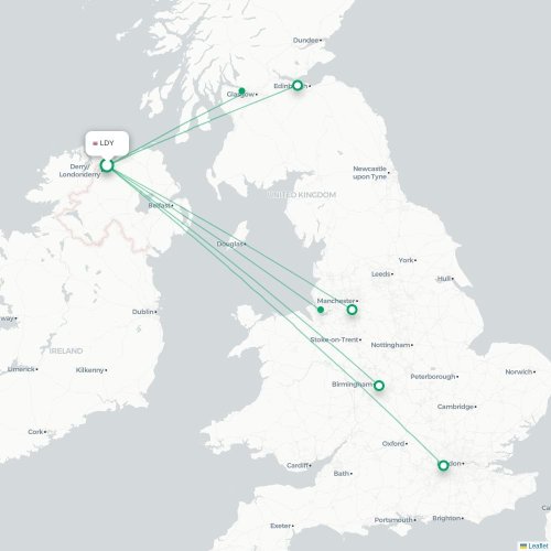 Mapa de vuelo directo Condado de Londonderry - Liverpool