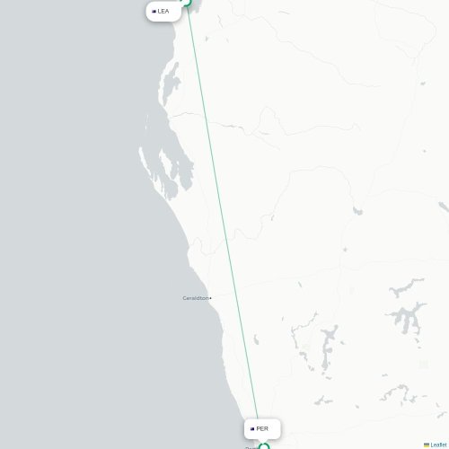 Mapa lotu bezpośredniego Learmonth Zachodnia – Perth Zachodnia