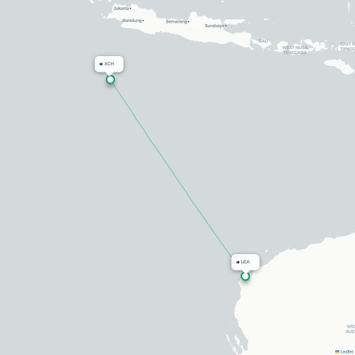 Learmonth – Christmas Island suoran lennon kartta
