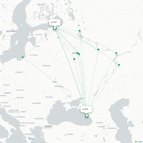 Mapa de vuelo directo San Petersburgo - Sochi