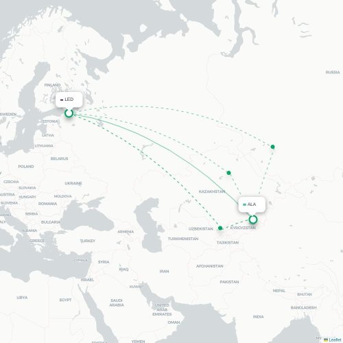 Mapa de vuelo directo San Petersburgo - Almatý