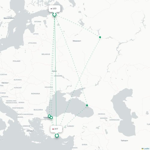 Mapa de vuelo directo San Petersburgo - Antalya