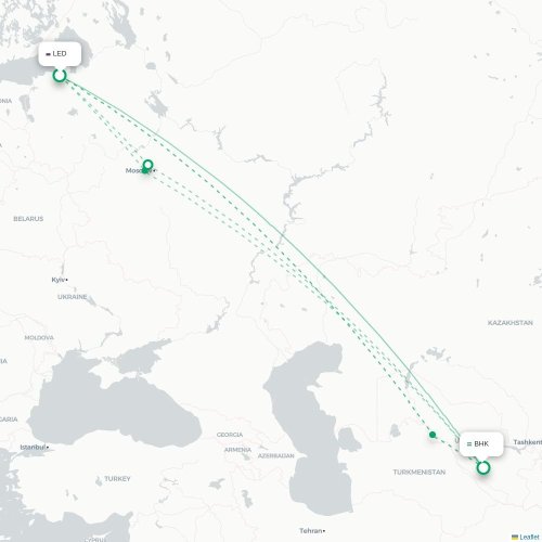 Mapa de vuelo directo San Petersburgo - Bujará