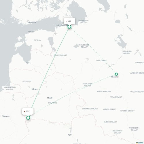 Mapa de vuelo directo San Petersburgo - Brest