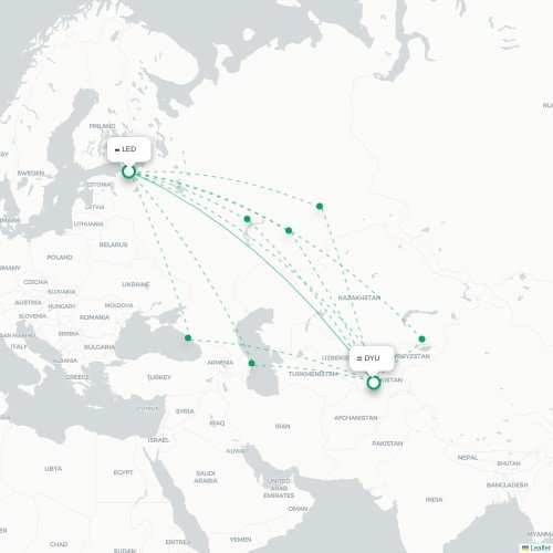 Sint-Petersburg - Doesjanbe kaart van rechtstreekse vlucht