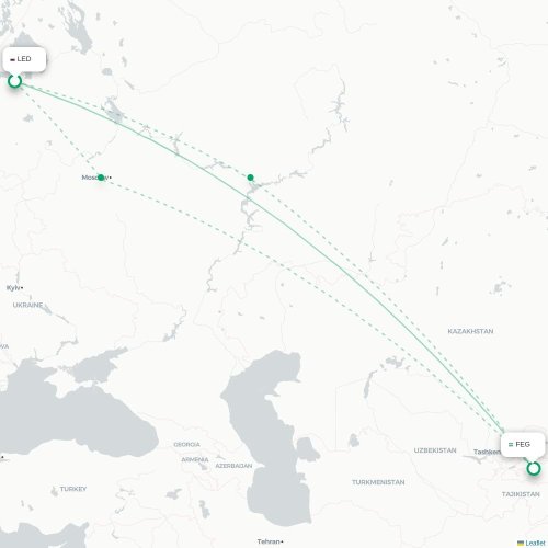 Mapa de vuelo directo San Petersburgo - Ferganá