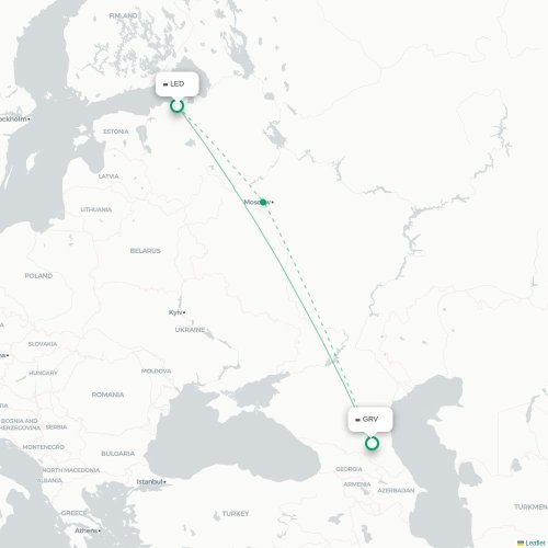 Mapa de vuelo directo San Petersburgo - Grozni