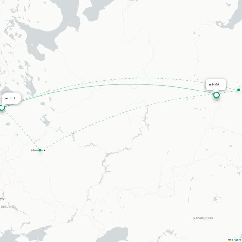 Mapa de vuelo directo San Petersburgo - Janty-Mansisk