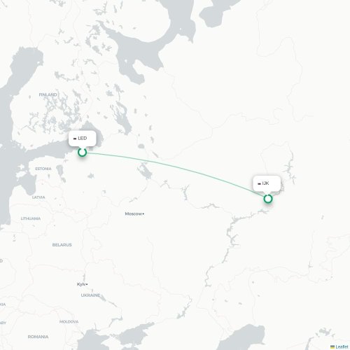 Mapa de vuelo directo San Petersburgo - Izhevsk