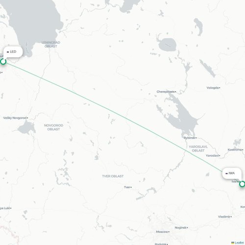 Mapa de vuelo directo San Petersburgo - Ivánovo