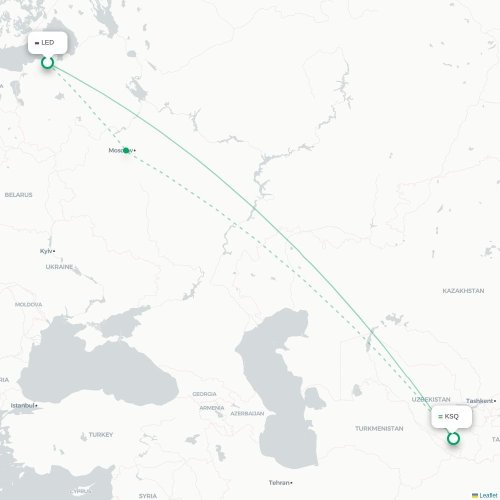 Mapa de vuelo directo San Petersburgo - Qarshi