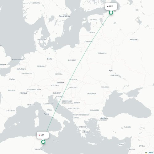 Mapa lotu bezpośredniego Sankt Petersburg – Monastyr