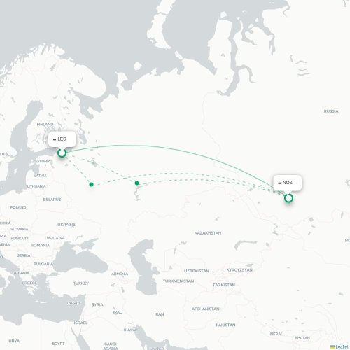 Sankt Petersburg - Novokuznetsk karta över direktflyg