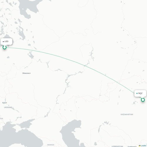 Mapa de vuelo directo San Petersburgo - Astana