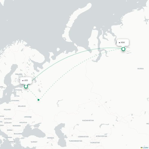 Mapa de vuelo directo San Petersburgo - Noril'sk
