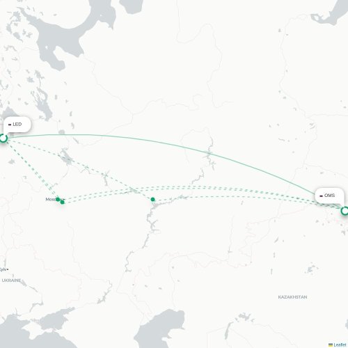Mapa de vuelo directo San Petersburgo - Omsk