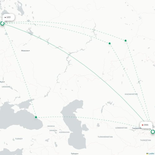 Mapa lotu bezpośredniego Sankt Petersburg – Osz