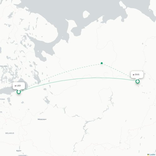 Mapa de vuelo directo San Petersburgo - Sovetsky
